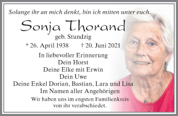 Traueranzeige von Sonja Thorand von Allgäuer Zeitung, Füssen