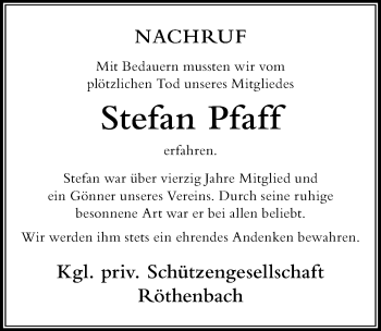 Traueranzeige von Stefan Pfaff von Der Westallgäuer