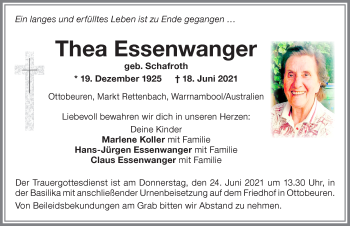 Traueranzeige von Thea Essenwanger von Memminger Zeitung