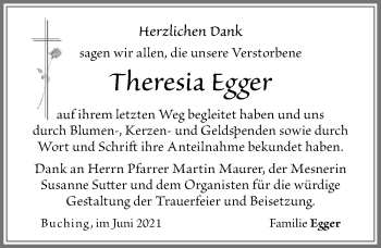 Traueranzeige von Theresia Egger von Allgäuer Zeitung, Füssen