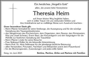 Traueranzeige von Theresia Heim von Allgäuer Zeitung, Füssen