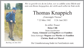 Traueranzeige von Thomas Knappich von Allgäuer Zeitung, Füssen