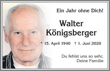 Traueranzeige von Walter Königsberger von Allgäuer Zeitung, Kaufbeuren/Buchloe