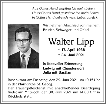 Traueranzeige von Walter Lipp von Allgäuer Zeitung, Füssen