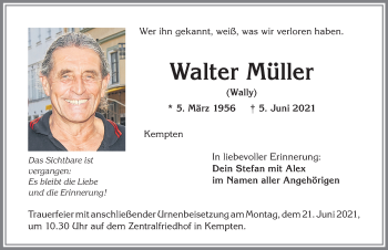 Traueranzeige von Walter Müller von Allgäuer Zeitung,Kempten