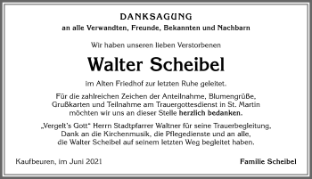 Traueranzeige von Walter Scheibel von Allgäuer Zeitung, Kaufbeuren/Buchloe