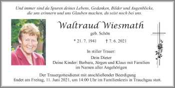 Traueranzeige von Waltraud Wiesmath von Allgäuer Zeitung, Füssen
