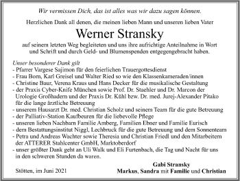 Traueranzeige von Werner Stransky von Allgäuer Zeitung, Marktoberdorf