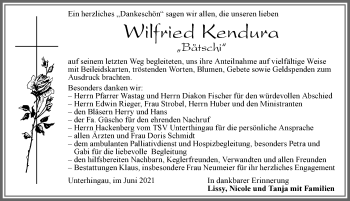 Traueranzeige von Wilfried Kendura von Allgäuer Zeitung