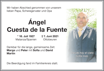 Traueranzeige von Ángel Cuesta de la Fuente von Memminger Zeitung