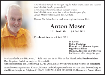 Traueranzeige von Anton Moser 