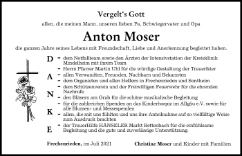 Traueranzeige von Anton Moser 