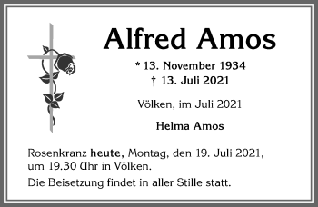 Traueranzeige von Alfred Amos von Allgäuer Zeitung, Marktoberdorf