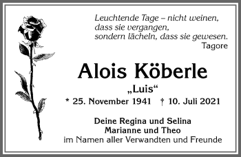 Traueranzeige von Alois Köberle von Allgäuer Zeitung,Kempten