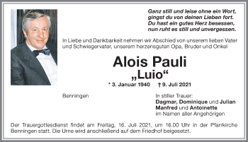 Traueranzeige von Alois Pauli von Memminger Zeitung