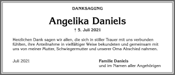 Traueranzeige von Angelika Daniels von Allgäuer Zeitung, Kaufbeuren/Buchloe