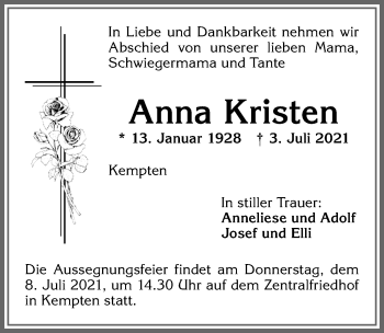 Traueranzeige von Anna Kristen von Allgäuer Zeitung,Kempten