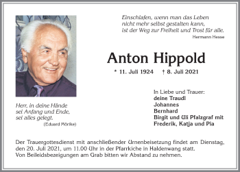Traueranzeige von Anton Hippold von Allgäuer Zeitung,Kempten