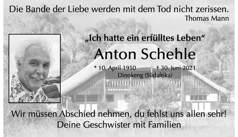  Traueranzeige für Anton Schehle vom 12.07.2021 aus Der Westallgäuer