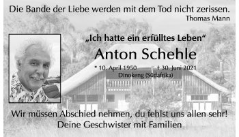 Traueranzeige von Anton Schehle von Der Westallgäuer