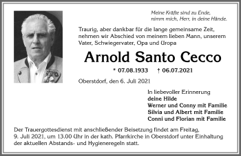 Traueranzeige von Arnold Santo Cecco von Allgäuer Anzeigeblatt