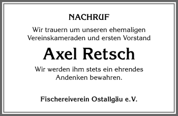 Traueranzeige von Axel Retsch von Allgäuer Zeitung, Füssen