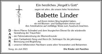 Traueranzeige von Babette Linder von Allgäuer Zeitung, Füssen