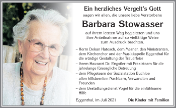 Traueranzeige von Barbara Stowasser von Allgäuer Zeitung, Kaufbeuren/Buchloe
