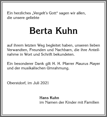 Traueranzeige von Berta Kuhn von Allgäuer Anzeigeblatt