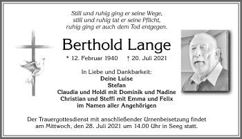 Traueranzeige von Berthold Lange von Allgäuer Zeitung, Füssen