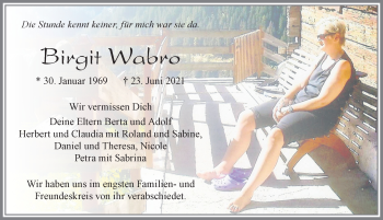 Traueranzeige von Birgit Wabro von Allgäuer Zeitung, Marktoberdorf
