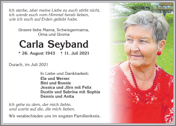 Traueranzeige von Carla Seyband von Allgäuer Zeitung,Kempten