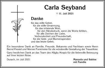 Traueranzeige von Carla Seyband von Allgäuer Zeitung,Kempten
