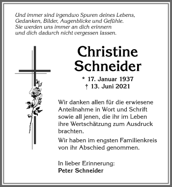 Traueranzeige von Christine Schneider von Allgäuer Anzeigeblatt