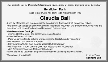 Traueranzeige von Claudia Bail von Memminger Zeitung
