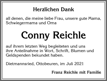 Traueranzeige von Conny Reichle von Allgäuer Zeitung,Kempten