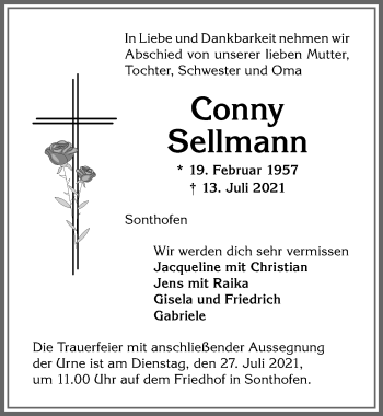 Traueranzeige von Conny Sellmann von Allgäuer Anzeigeblatt