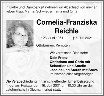 Traueranzeige von Cornelia-Franziska Reichle von Memminger Zeitung