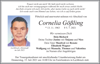 Traueranzeige von Cornelia Gößling von Allgäuer Zeitung, Füssen
