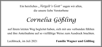Traueranzeige von Cornelia  Gößling von Allgäuer Zeitung, Füssen