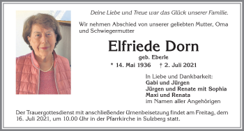 Traueranzeige von Elfriede Dorn von Allgäuer Zeitung,Kempten
