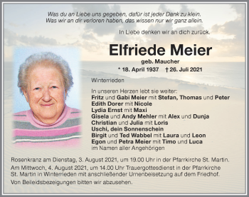 Traueranzeige von Elfriede Meier von Allgäuer Zeitung