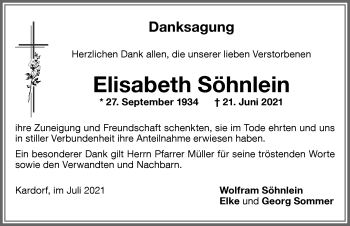 Traueranzeige von Elisabeth Söhnlein von Memminger Zeitung