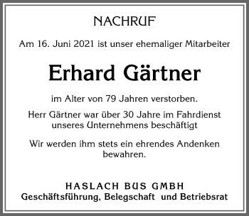 Traueranzeige von Erhard Gärtner von Allgäuer Zeitung,Kempten