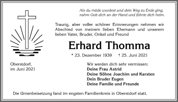 Traueranzeige von Erhard Thomma von Allgäuer Anzeigeblatt
