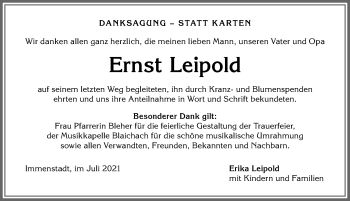 Traueranzeige von Ernst Leipold von Allgäuer Anzeigeblatt