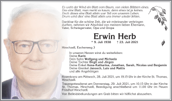 Traueranzeige von Erwin Herb von Allgäuer Zeitung