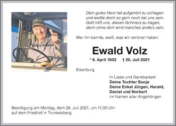 Traueranzeige von Ewald Volz von Memminger Zeitung