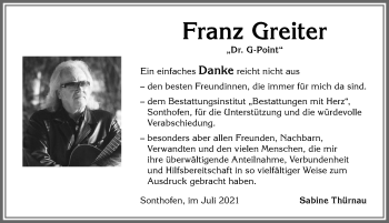 Traueranzeige von Franz Greiter von Allgäuer Zeitung