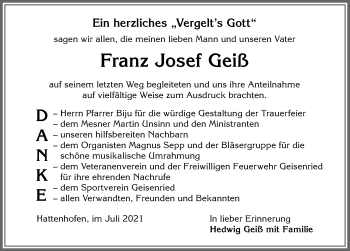 Traueranzeige von Franz Josef Geiß von Allgäuer Zeitung, Marktoberdorf